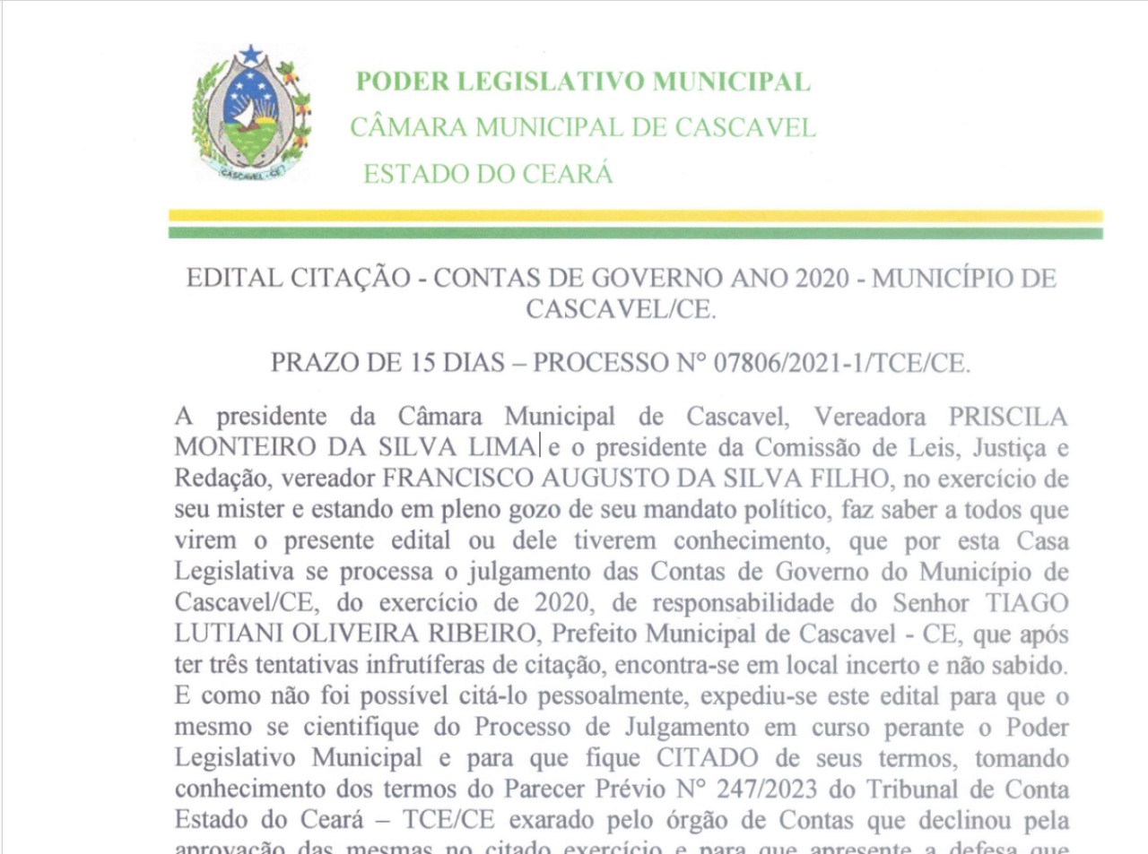 Notificação do Prefeito Tiago Luttiani